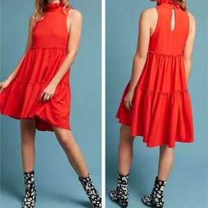 Anthropologie Elliatt Ruffled Dress Size Small Poppy Red Tiered‎ Swing